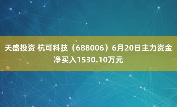 天盛投资 杭可科技（688006）6月20日主力资金净买入1530.10万元