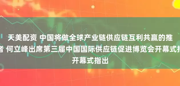 天美配资 中国将做全球产业链供应链互利共赢的推动者 何立峰出席第三届中国国际供应链促进博览会开幕式指出